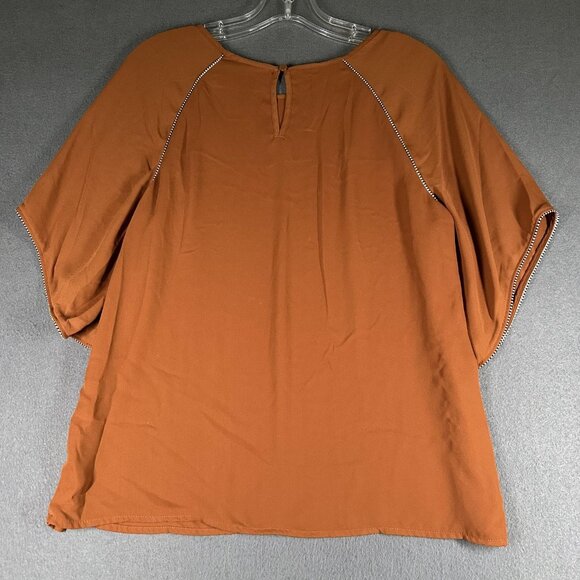 Worthington Top Womens Small Brown Flowy Sleeve Blouse Polyester Extra Detail - Picture 8 of 10